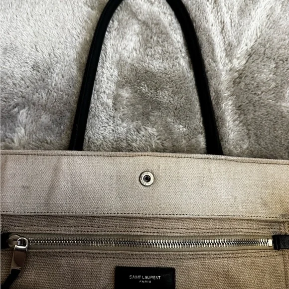 Saint Laurent Rive Gauche Beige Canvas Tote with Black Handles /canvas leather - Picture 4 of 11